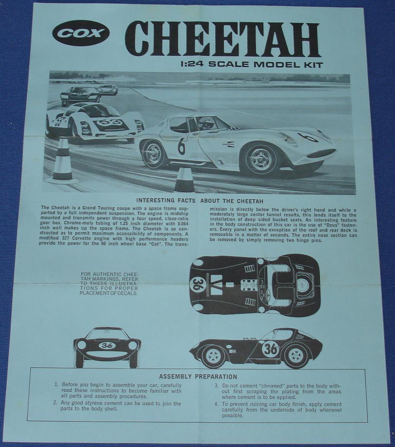 Cox 124 Scale Cheetah Slot Car Model Kit Instruction Sheet