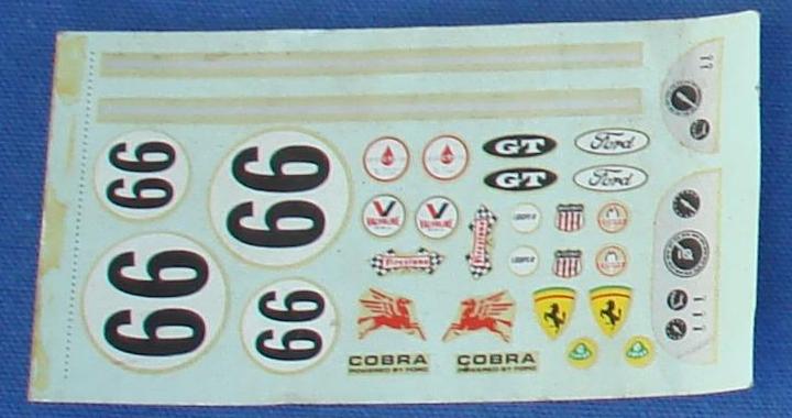 Pactra 1/24 Scale Ford Cobra Ferrari Slot Car Decal Sheet