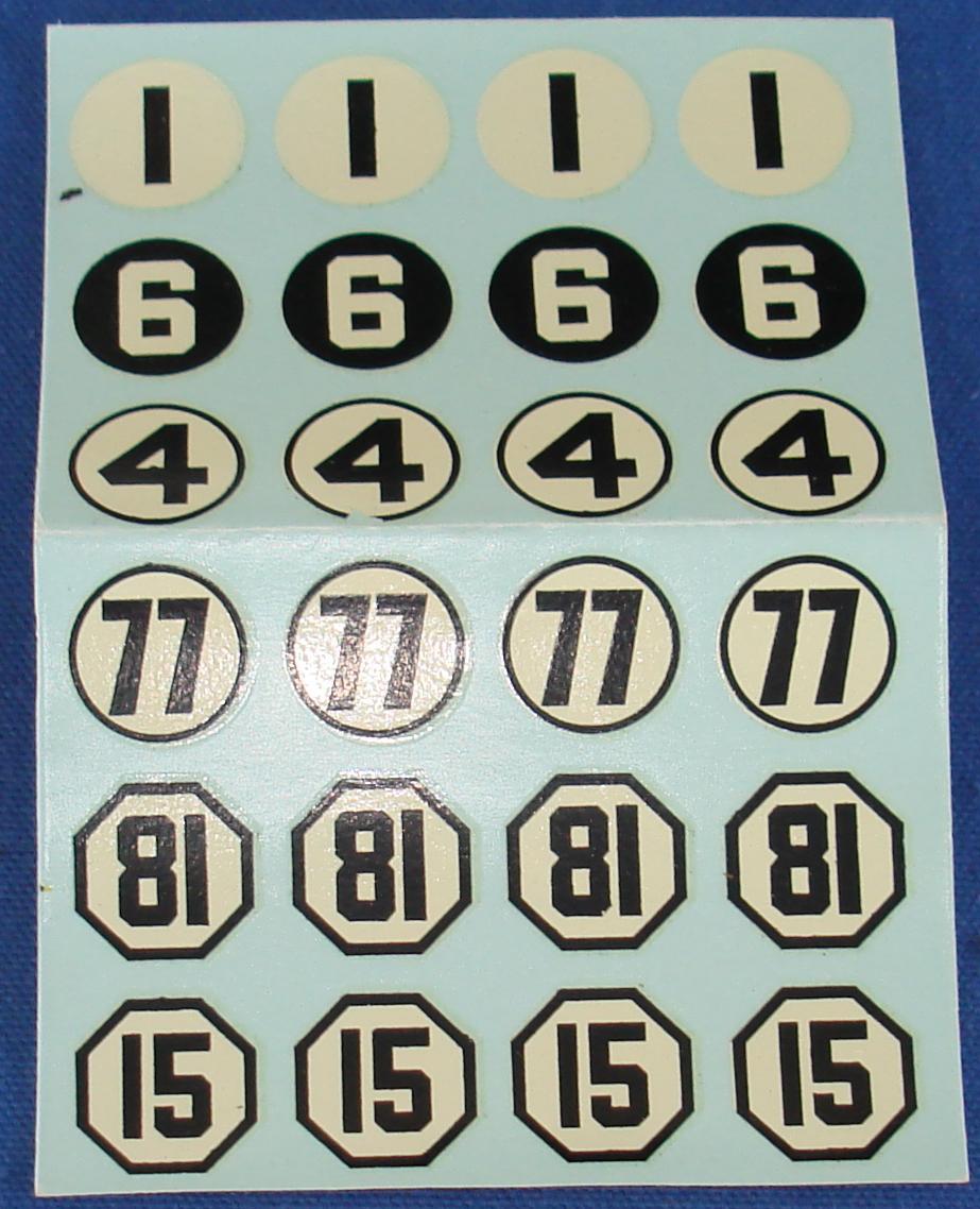 Strombecker 1/24 Scale Slot Car Numbers Decal Sheet