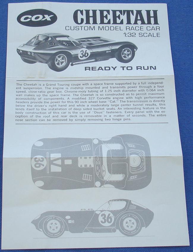 Cox 132 Scale RTR Ready To Run Cheetah Slot Car Instruction Sheet