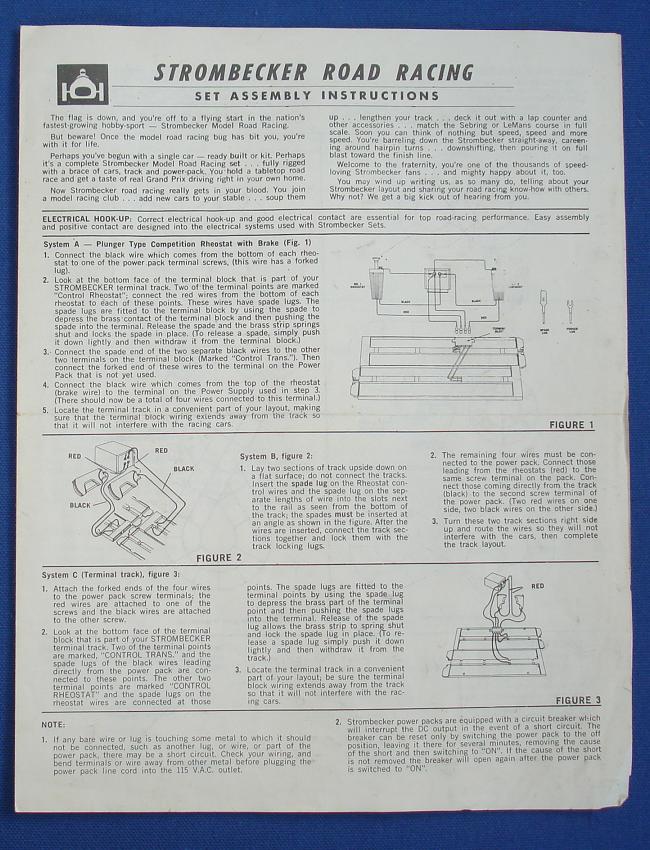 Strombecker 1/32 Electric Road Racing Slot Car Track Set Assembly Instructions Instructions