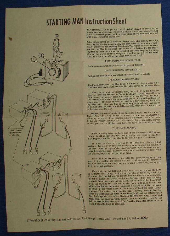 Strombecker 1/32 Electric Road Racing Slot Car Track Starting Man Instructions