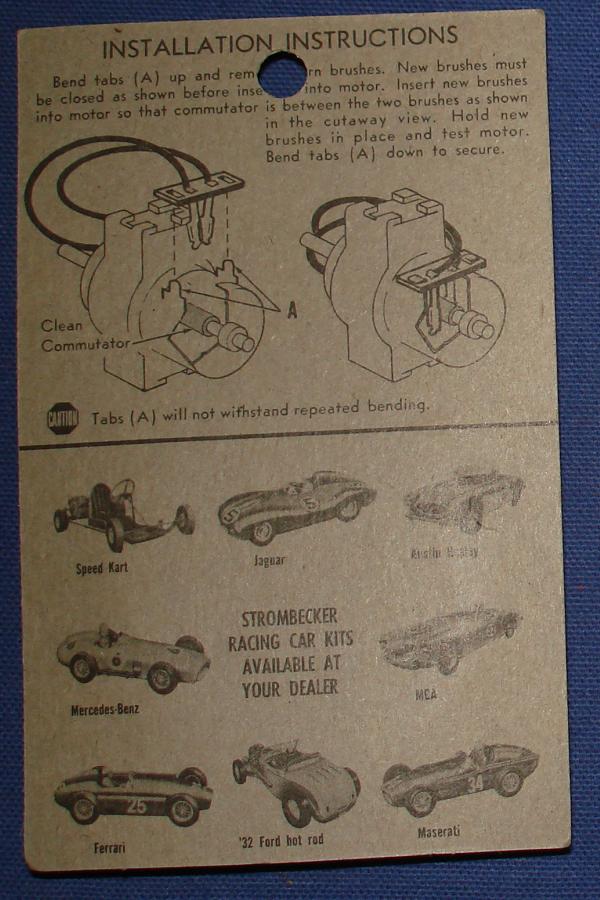 Strombecker 1:32 Electric Road Racing Slot Car Parts Lo Volt Motor Brushes Instructions