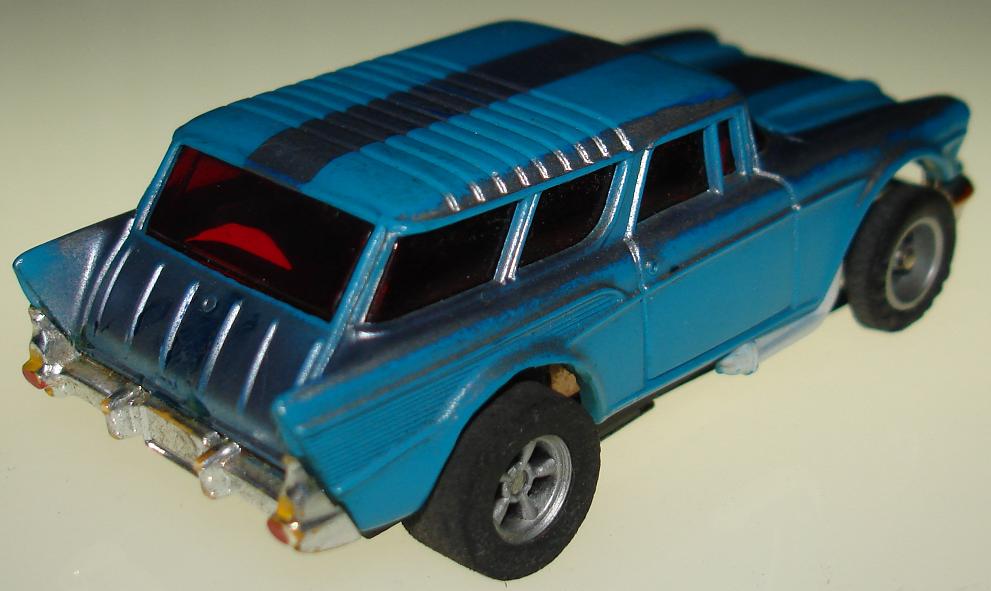 Box 55 AFX 57 Chevy Nomad HO Silver Striped Blue Body Slot Car Hatch