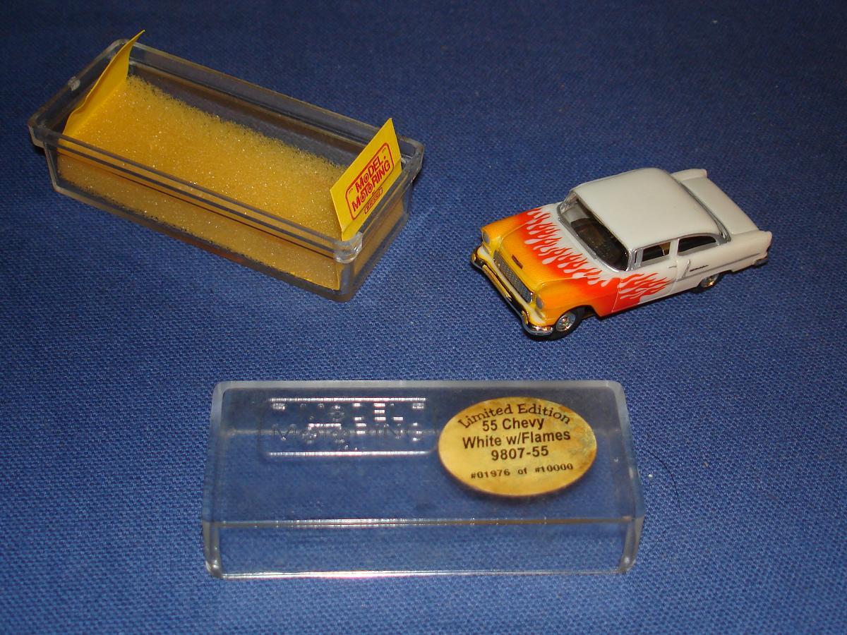 Model Motoring Limited Edition White 1955 Chevrolet Bel Air Slot Car Orange Flames