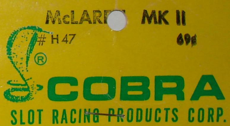 Cobramite McLaren MKII HO Slot Car Racing Bodies H47 Package Header Card