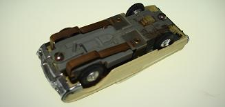 ATLAS HO SLOT CARS 1277 YELLOW WHITE FORD THUNDERBIRD T-BIRD CHROME BUMPERS CHASSIS