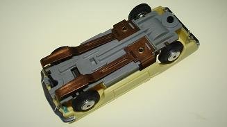 Atlas HO Slot Car Yellow Ford Mustang Fastback Chassis
