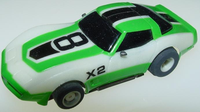 Tyco Chevrolet Corvette Niteglow Green Black Slot Car #7053 Hood