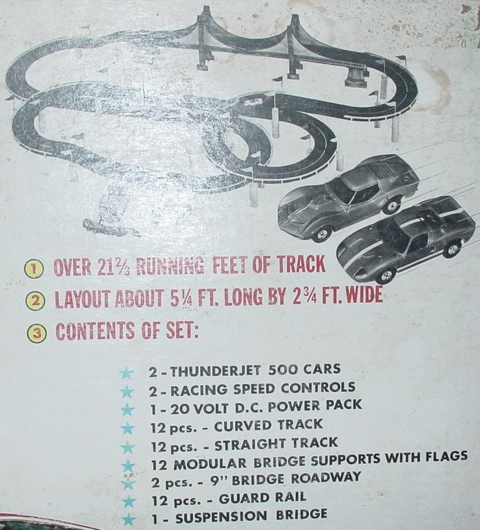 Aurora HO Golden Gate TJET Slot Car Set Contents