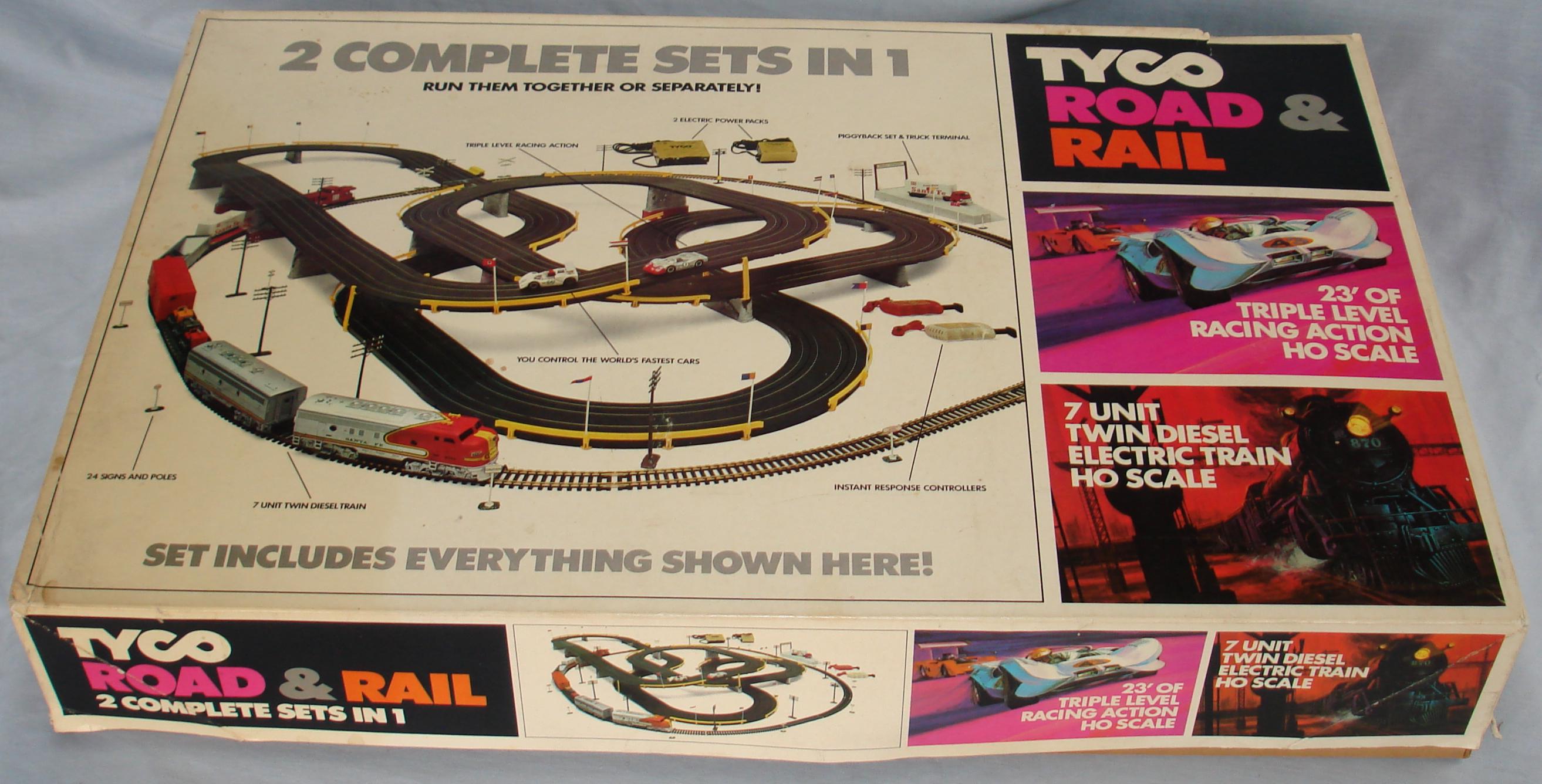  Road &amp; Rail HO Slot Car Racing Electric Train Set #9000 Box Lid