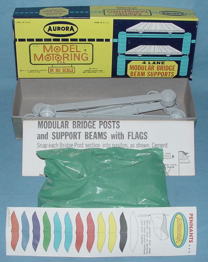 Aurora Model Motoring HO Slot Car Racing Modular Track Bridge Posts & Beam Supports MIB #1599