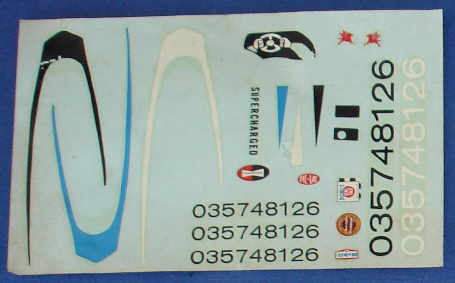 AC Gilbert Supercharged Slot Car Decal Sheet