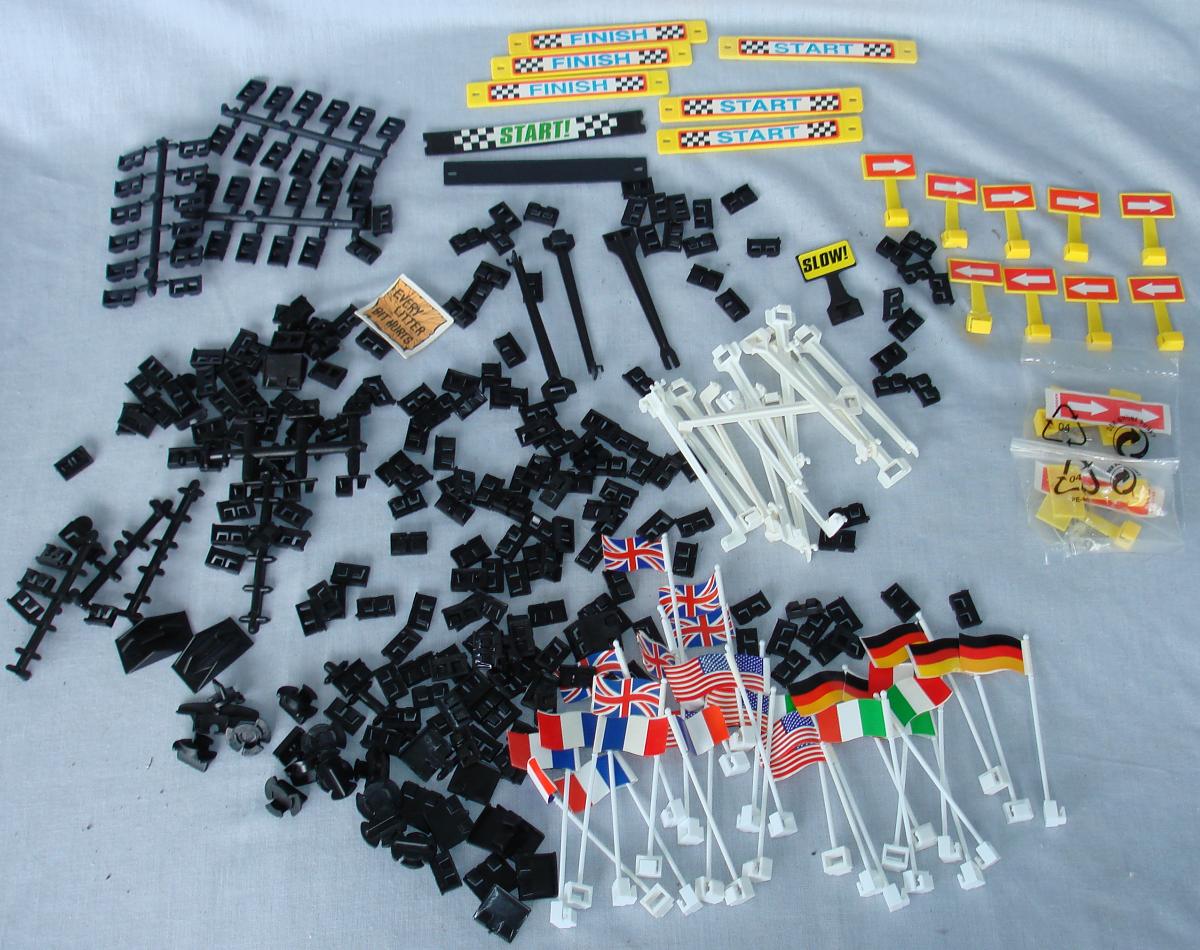 Artin 1:43 Scale Slot Car Racing Set Black Track Clips, Country Flags, Start Finish Signs