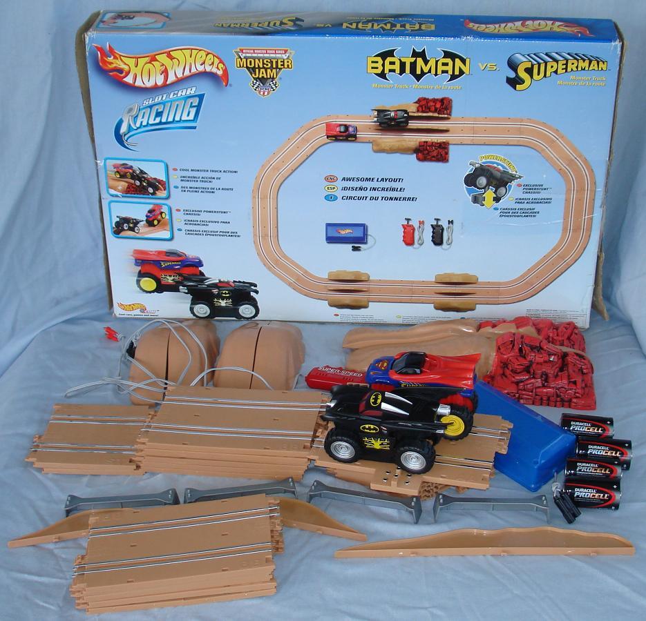 Mattel Hot Wheels 1:43 Scale Batman & Superman Monster Truck Slot Car Racing Set