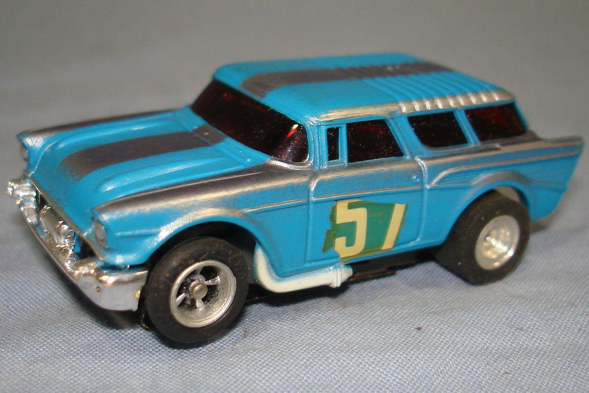 AURORA AFX SLOT CAR RACING RUNNER STRIPED BLUE 1957 CHEVROLET CHEVY