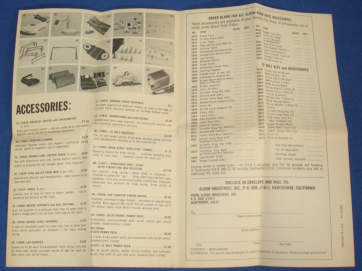 Eldon 1/32 Electric Road Racing Slot Car Accessories 1:32 Scale Paperwork & Order Blank Eldon 1/32 Electric Road Racing Slot Car Accessories 1:32 Scale Paperwork & Order Blank